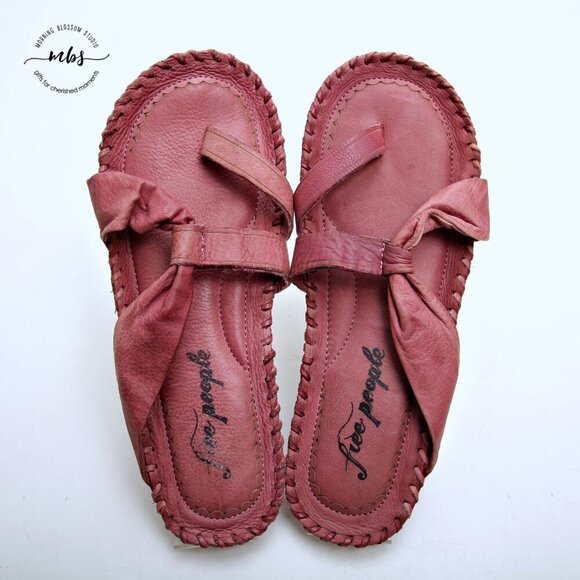 Free People Bailey Leather Criss Cross Strappy Boho Sandals Pink Women Size 8.5‎ - Picture 11 of 15